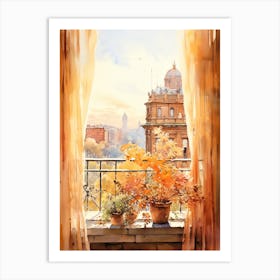 Window View Of Milan Italy In Autumn Fall, Watercolour 2 Art Print