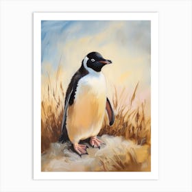 Adlie Penguin Carcass Island Oil Painting 2 Art Print