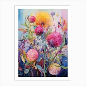 Abstract Flower Painting Globe Amaranth Art Print