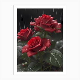 Red Roses At Rainy With Water Droplets Vertical Composition 54 Art Print
