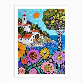 Kitsch Colourful South Of France Coastline 2 Art Print