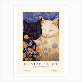 Gustav Klimt Flower Sleeping Cats Art Print