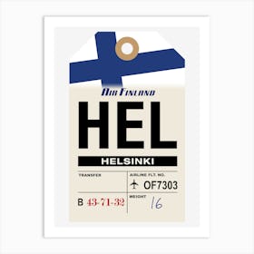 Helsinki (HEL) Finland Vintage Airline Luggage Tag Art Print