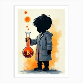 Bitcoin Child Holding A Beaker Art Print