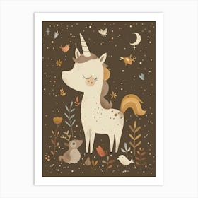 Unicorn In The Meadow With Abstract Woodland Animals 1 Art Print