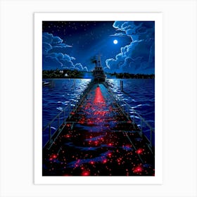 Ship At Night Art Print