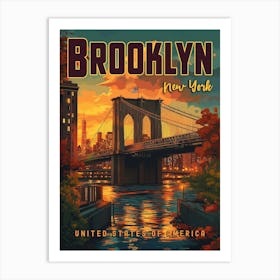 Brooklyn Bridge Sunrise - A Vintage Travel Poster Art Print