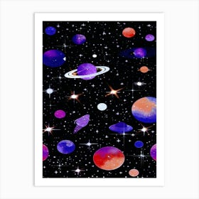 Solar System In Space Retro Art Print