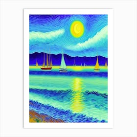 Sailboats At Night Art Print