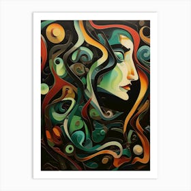 Abstract lines, woman face, trending earth colors. Livingroom print art Art Print