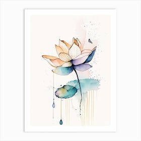 Lotus And 1 Butterfly Symbol Minimal Watercolour Art Print