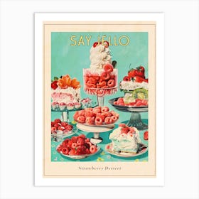 Retro Layered Strawberry Dessert Collage 3 Poster Art Print