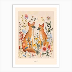 Folksy Floral Animal Drawing Coyote Poster Art Print