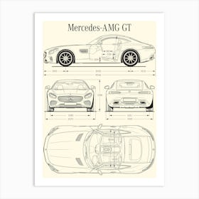 Mercedes AMG GT 2015 car blueprint Art Print