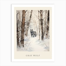 Winter Watercolour Gray Wolf 1 Poster Art Print