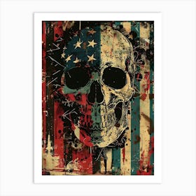 American Flag and Skull Patriotic 4th July Wall Art: Punk Aesthetic Art Print