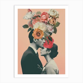 Couple Kissing With Flowers Art Print