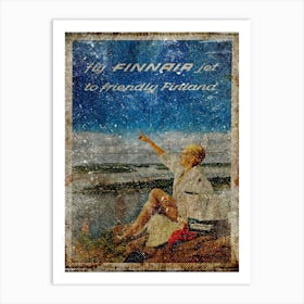 Vintage Travel Poster ― Fly Finnair Jet To Friendly Finland Art Print