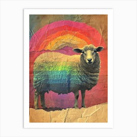 Kitsch Rainbow Sheep Collage 2 Art Print