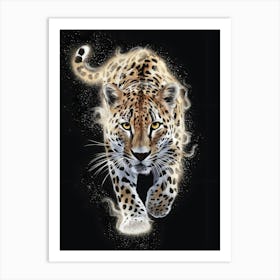 Leopard Running On A Black Background Art Print