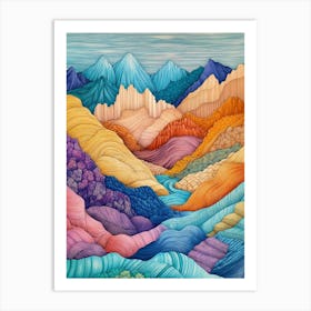 Colourful Mountain Illustration Poster Art Print 1 Art Print