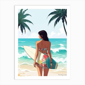 Girl With Surfboard Art Print