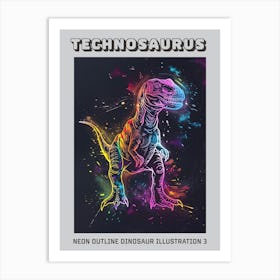 Neon Outline Dinosaur Illustration 3 Poster Art Print