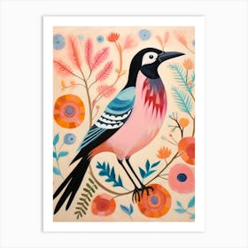 Pink Scandi Magpie 3 Art Print