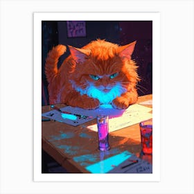 Cat At A Table Art Print