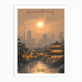 Seoul, minimalist soft tones palette, watercolor poster Art Print