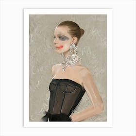 LADY SCHIAPARELLI - Fashion Illustration with Black Corset, Graffiti, Jewelry,  and Red Lipstick by  "Colt x Wilde"   Art Print