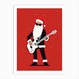 Santa Claus Playing Guitar, Christmas Art Print