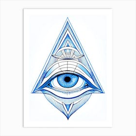 Pineal Gland, Symbol, Third Eye Blue & White 1 Art Print