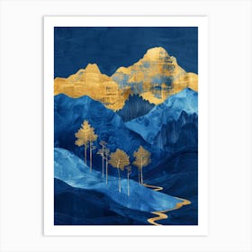 Gold And Blue Mountains 1 Art Print