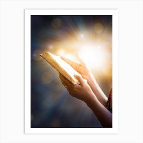 A Hand Gently Holding Open A Holy Bible To Highlight A Passage Surrounded By A Soft Glow That Sugge (5) Art Print