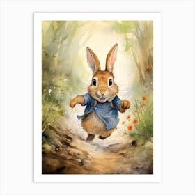 Bunny Running Rabbit Prints Watercolour 3 Art Print