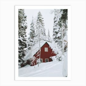 Red Winter Cabin Art Print