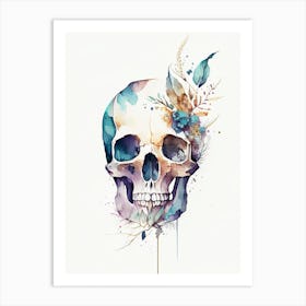 Skull With Watercolor Effects 2 Line Drawing Art Print