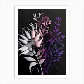 Flowers On Black Background Art Print