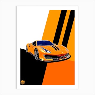 Ferrari 488 Pista Supercar Orange Art Print