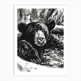 Malayan Sun Bear Relaxing In A Hot Spring Ink Illustration 2 Art Print