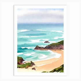 Mawgan Porth Beach 2, Cornwall Watercolour Art Print