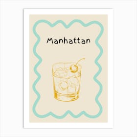 Manhattan Cocktail Doodle Poster Teal & Orange Art Print