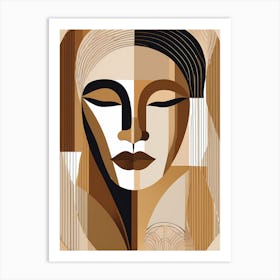 Boho Abstract Face Illustration with Earthly tones, 1207 Art Print