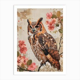 African Wood Owl Japanese Painting 6 Art Print