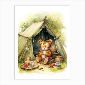 Tiger Illustration Camping Watercolour 3 Art Print