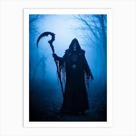 Amid A Chilling Night Draped With Eerie Mist A Daemon Manifests In A Haunting Silhouette Lost In A (6) Art Print