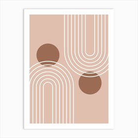 Mid Century Modern Geometric cI in Rustic Brown Mocha (Rainbow and Sun Abstraction) Art Print