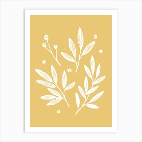 Botanic Leaf Foliage Pattern - Yellow White Art Print