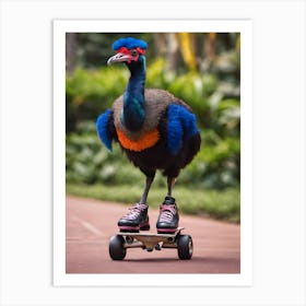 Peacock On Skateboard Art Print